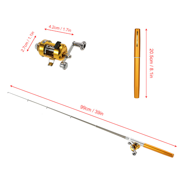 Mini Teleskopisk Fiskestang og Hjul Combo Sæt med Aluminium Legering Line, Bløde Lokkemad og Kroge