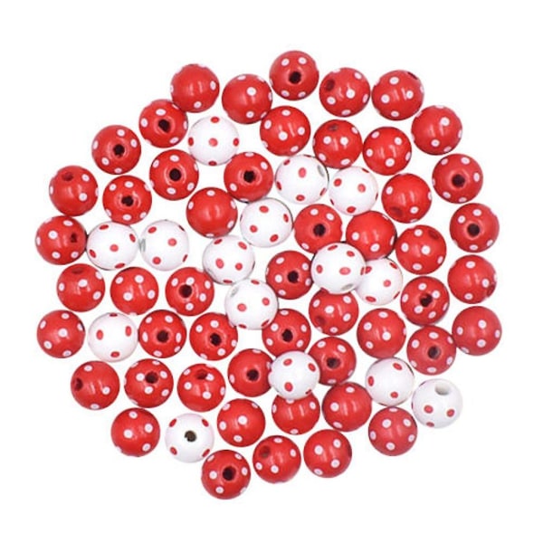60 st gör-det-själv-träprickiga runda pärlor Ball-diy-berlocker, 14 mm diameter, olika färger