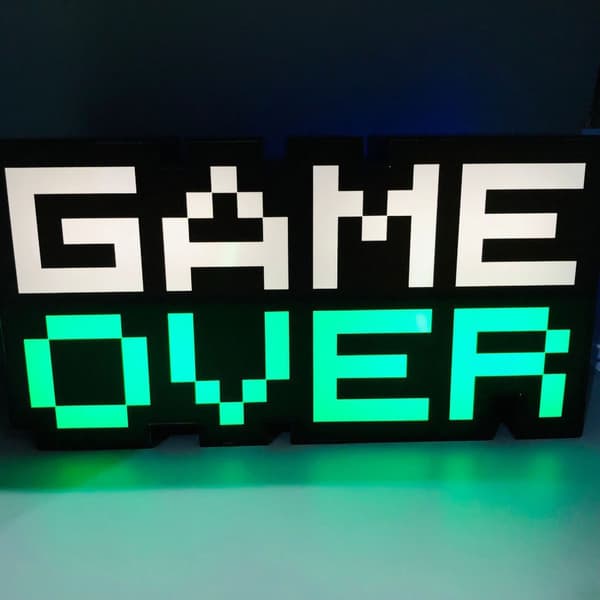 Game Over USB-lade Lysende Ordlys Videospill Nattlys