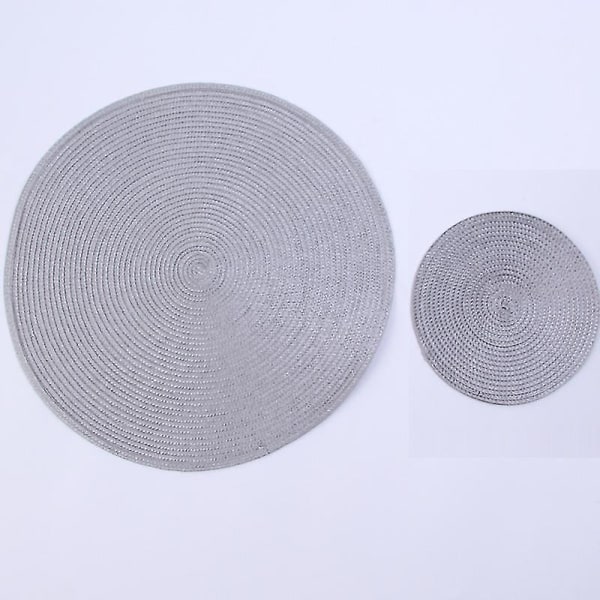 2stk Rundvev dekkematte Mote Pp Spisebordmatte Disc Pads 38CM Silver gray