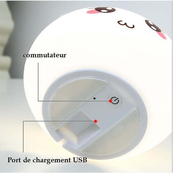Led bordslampa, led laddning söt kanin silikon klappljus, kan minska trycket, nypa, röra och dämpa färgglada presentljus för barn