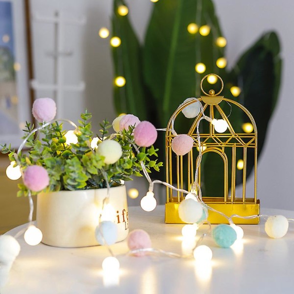 Batteridrivna Led String Lights, Globe Pompoms Bollar Jul Inomhus (rosa) Macaron Macaron