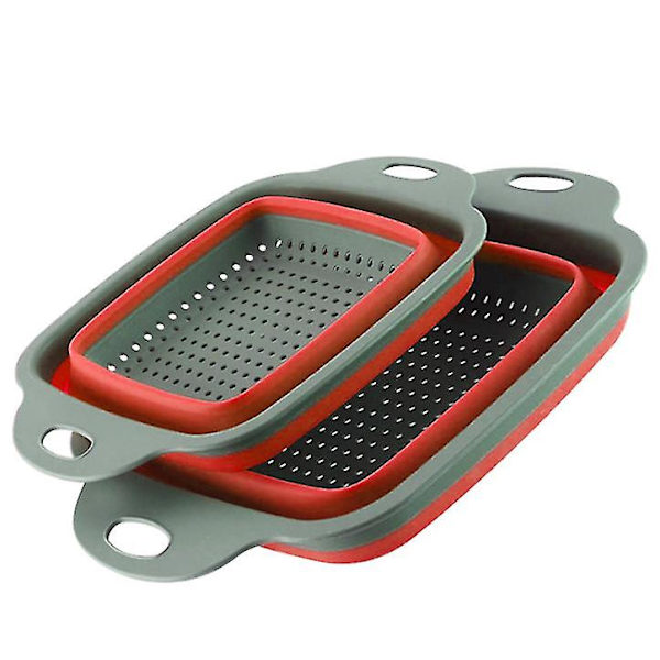 Silikone Foldbar Afløb Vaskekurv Frugt Grøntsag Organizer Opbevaring red small and big