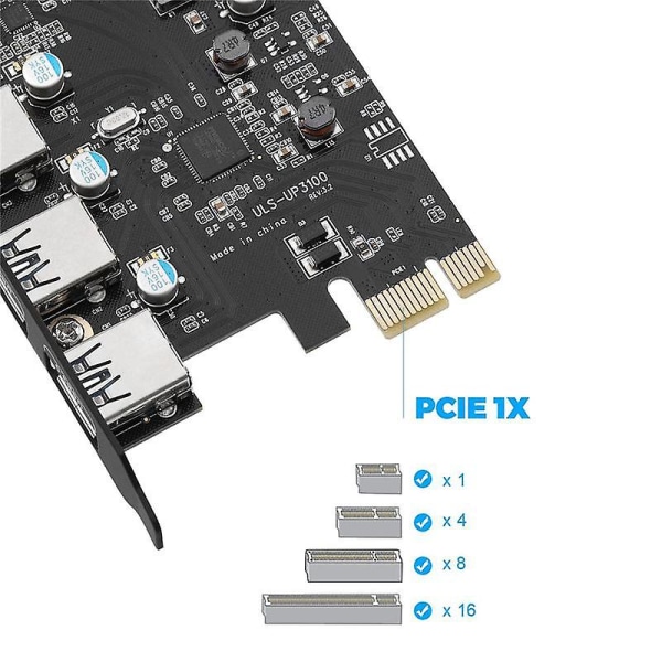 Pci-e Til Usb 3.0-kort Type C(1) Usb A(3) Uten ekstra strømforsyning Pci-utvidelseskort for Wi Black
