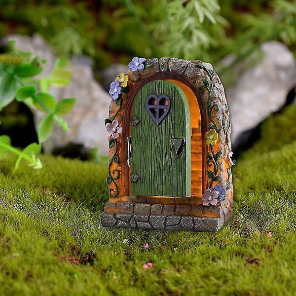 Gör-det-själv harts Fairy Elf Door Craft Solar Shimen Nattljus Jul Dörrdekoration Miniatyr Fairy Trädgårdsdekor Tillbehör