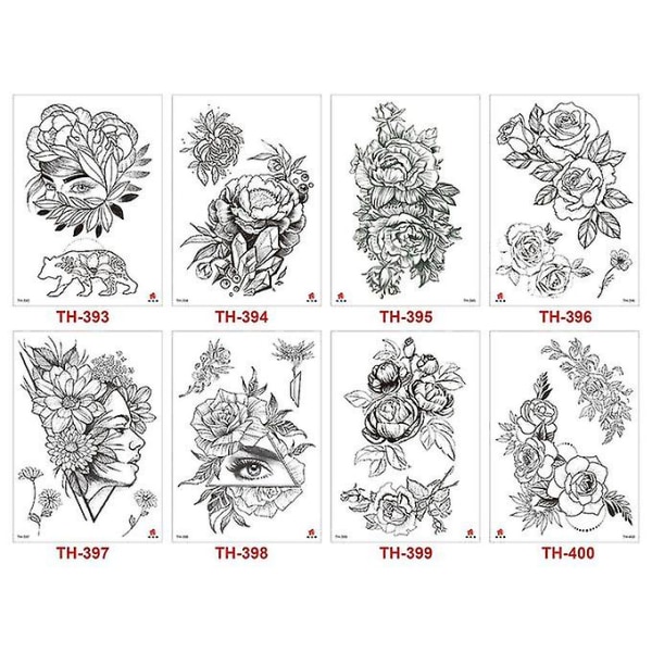 Blommiga vattentäta skönhetsdekaler för vuxna, tillfälliga tatueringsklistermärken, avtagbara
