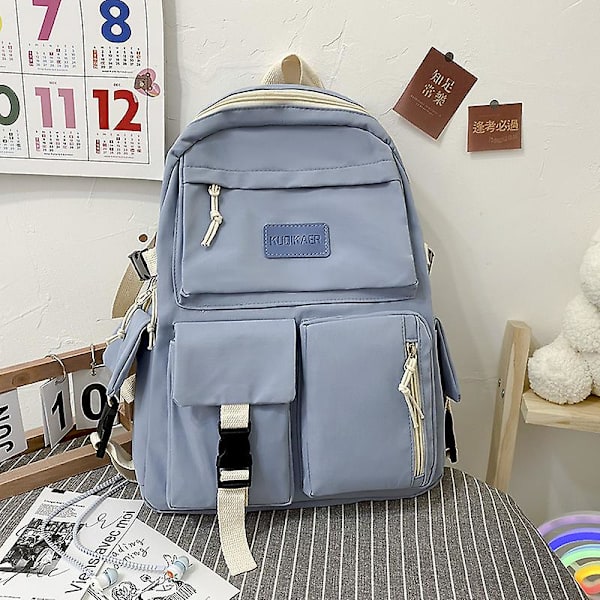 Stor kapacitet Canvas Svart Ryggsäck Lätt Enkel Resväska Canvas Ryggsäck Student Skolväska Canvas Student Dragkedja Ryggsäck Blå Blue