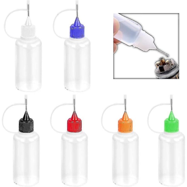 6 Pcs Precision Needle Tip Applicator Bottle - 6 Translucent Bottles And 6 Colored Tips For Henna Tattoo Cone,small Gluing Projects,diy Quilling C