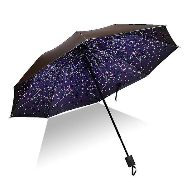 Sateenvarjo Miesten Sateen Nainen Tuulenpitävä Suuri Paraguas 3D Print Sunny Anti-Sun 3 Kokoontaittuva Sateenvarjo Outdoor Parapluie E