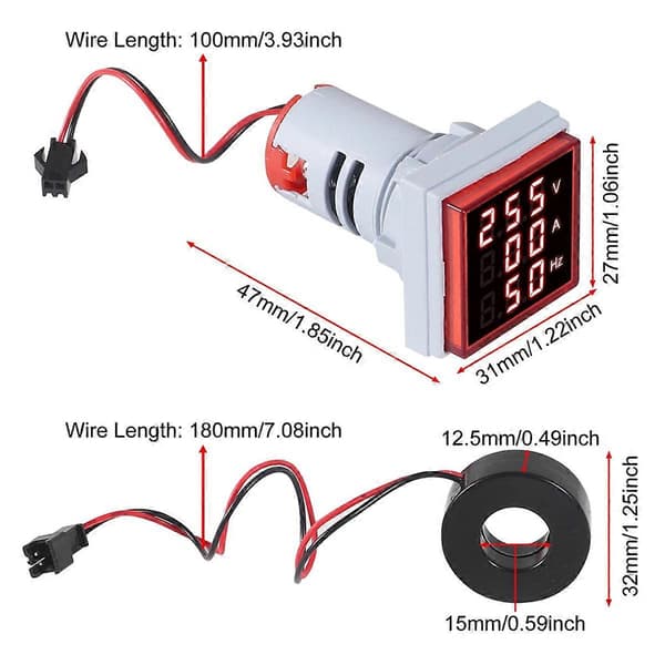 3 st 3 i 1 60-500V 0-100A AC Digital Amperemeter Voltmeter, LED-display Spänningsdetektor Strömtestare Mätare As Shown