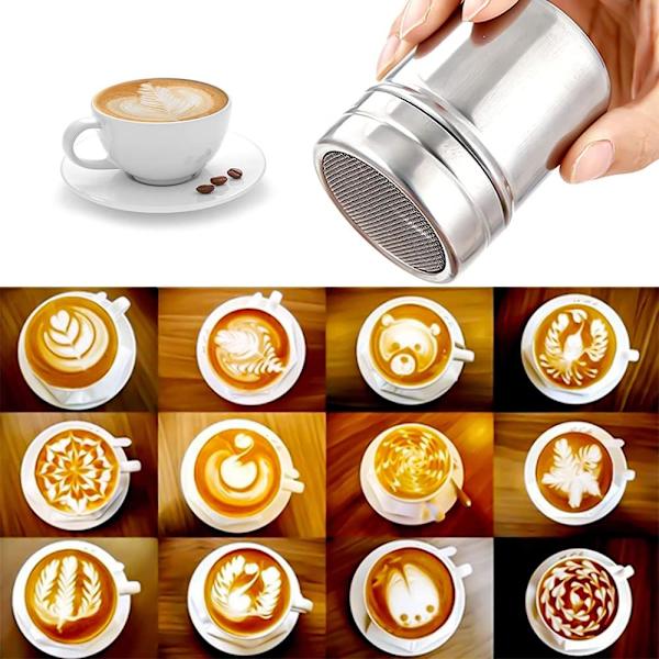 Ruostumattomasta teräksestä valmistettu suklaasekoitin, 16 kappaletta kahvisatumi Cappuccino-stensiili