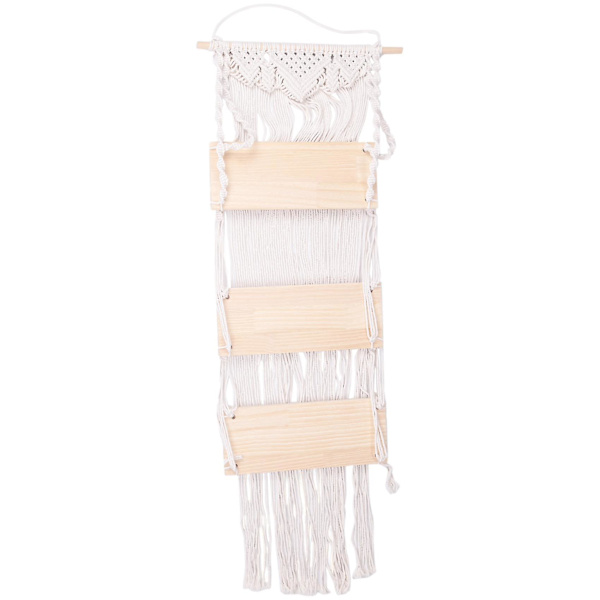 Boho Macrame Vägghängande hylla 3 våningar Handgjorda vävda tofs Trä Organizer Hyllor Vägg Flytande H