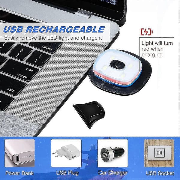 USB genopladelig lampe til LED strikhue, 4 dele, stærk, medium og svag lysstyrke, LED-hat - JV musta