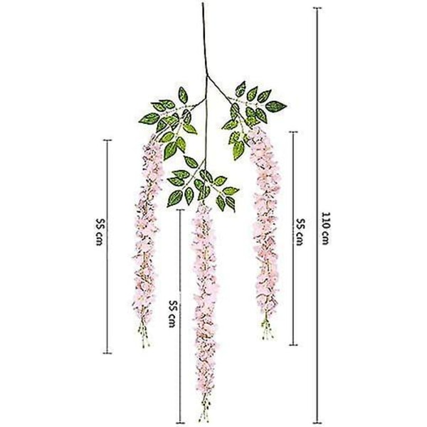 Kunstig falsk Wisteria vinranke hængende silkeblomster Dekoration til hjemmebryllupsfest (24 stk, strand, hvid) Dark Pink