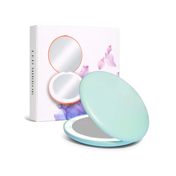 Wobsion LED Oplyst Rejse Makeup Spejl, 1x/10x Forstørrelse Kompakt Spejl