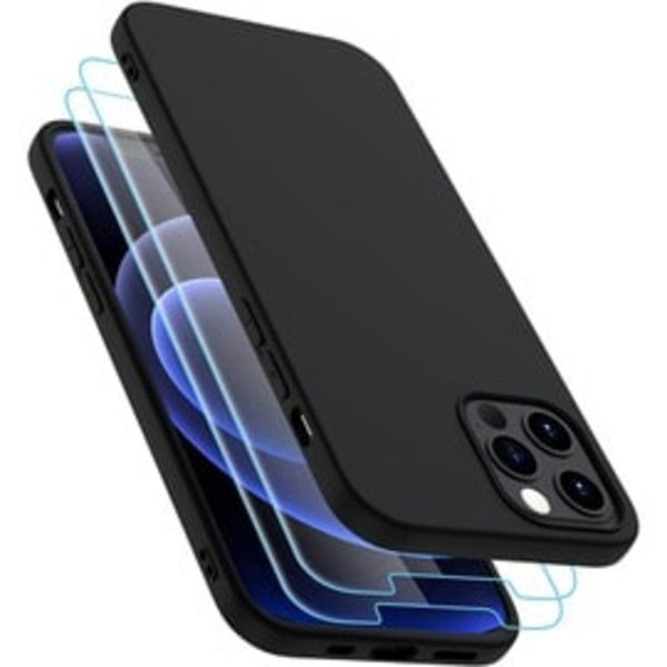Etui til iPhone 12 Pro Max med 2 stykker hærdet bumper cover, 6,7 tommer - sort