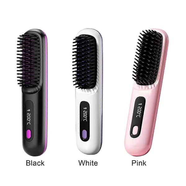 Bærbar rettetangbørste, oppladbar trådløs mini rettetangkam Pink