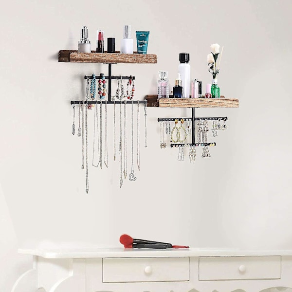 Hängande väggmonterad organizer med rustik trä smyckeshållare display för halsband Br