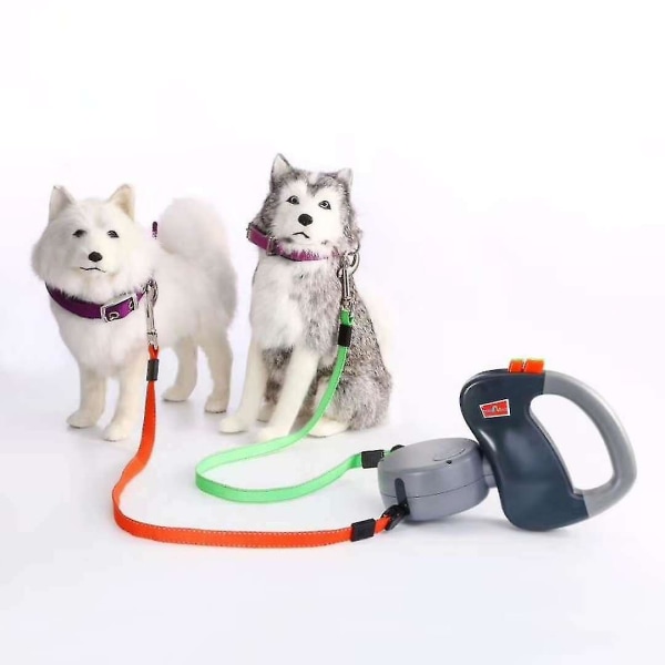 Hundesnor Dobbelthovedet automatisk tilbagetrækkelig hundesnor til to hunde Gåture Træningsudstyr til hunde hundesnor Gray