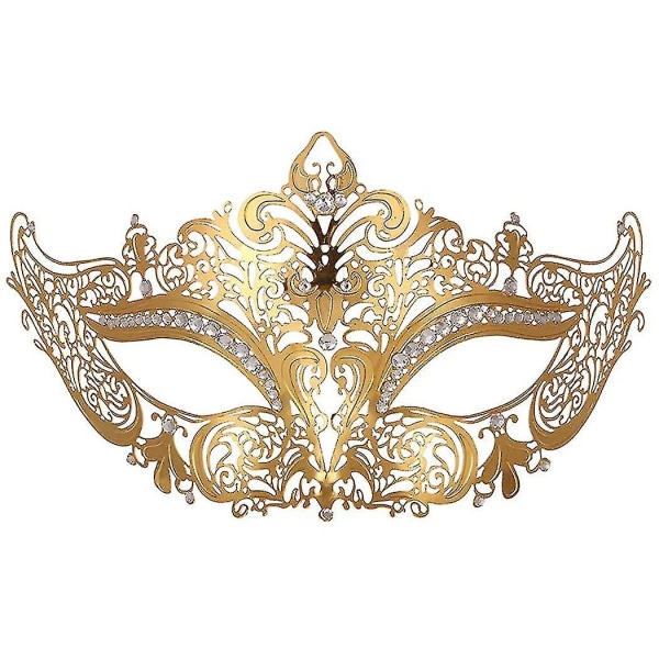Maskeradmask för kvinnor metallmask glänsande strass venetiansk fest kvällsbal bal mask bar kostymer Owl gold