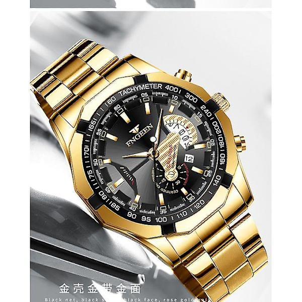 Menn Calendar Leisure Waterproof Quartz Watch - Gold Watch