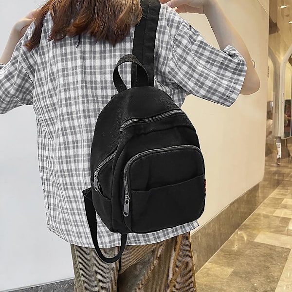 Piger skoletasker New Fashion College Student Rygsæk Vintage Kvinder Lille Rygsæk Lærred Kvinde Laptop Tasker Dame Rugsække Black
