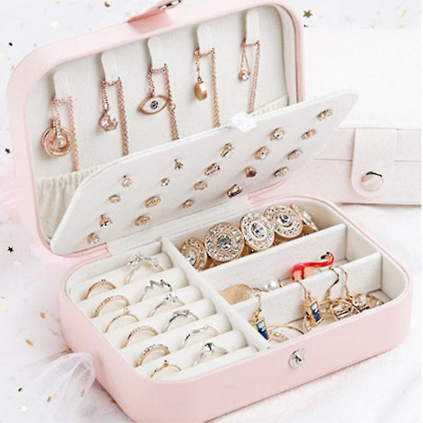 Smyckeskrin Organizer, case för resesmycken i läder (rosa)