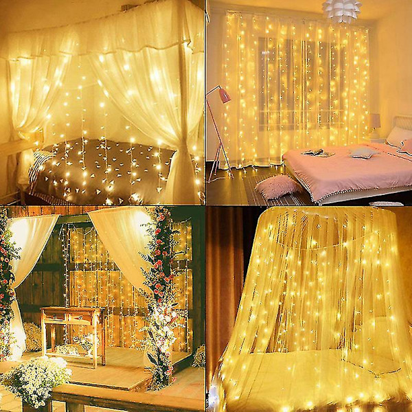 Led fönstergardinljus Strängljus med fjärrkontroll & timer för inomhusfest Hemträdgårdsdekoration med krok 3*1M 100LEDS