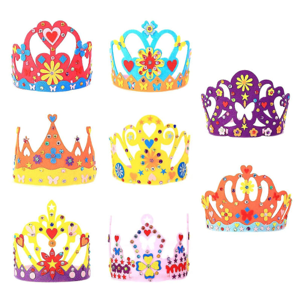 Princess Tiaras Craft, 8 stk Kids Diy Filt Crowns Bursdagsfest Tiaras Lag dine egne kroner til jente Prinsessebursdag