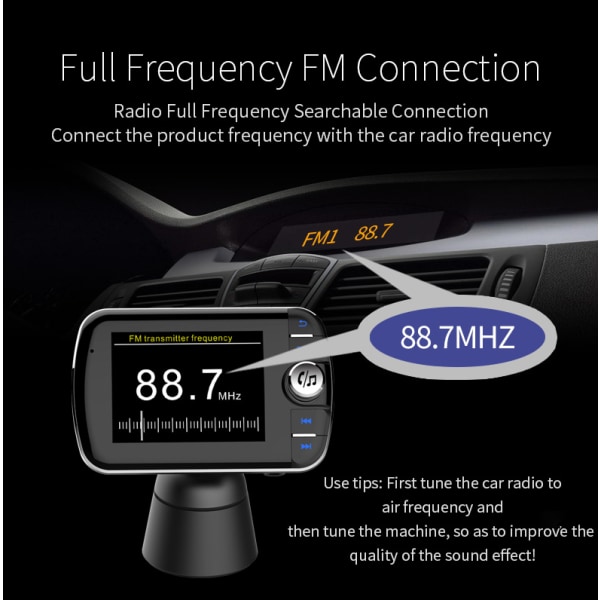 Den nye trådløse Bluetooth FM-sender med LCD-skærm