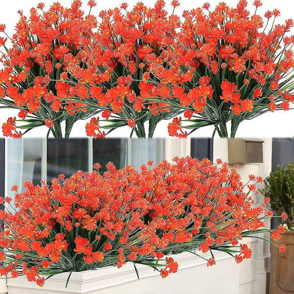 8 bunter utendørs kunstige falske blomsterbusker Uv-bestandige planter, kunstig plastgrønt (lilla) Orange Red