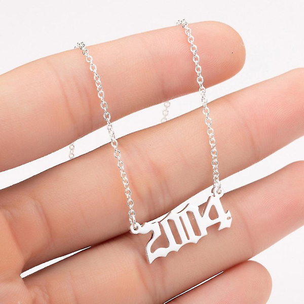 1980-2019 Birth Year Number Charm Pendant Stainless Steel Chain Necklace Jewelry Silver 2004