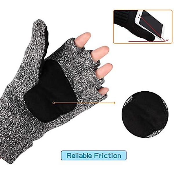 Vinterstickade fingerlösa handskar Cabriolet vantar Cover för män kvinnor Light Gray