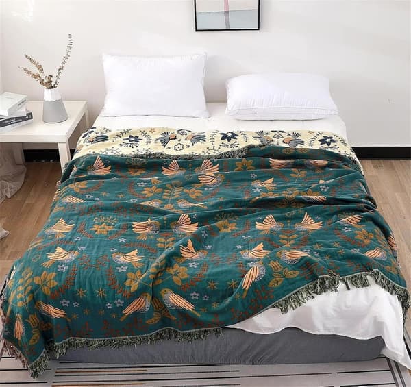 【BQ】100% Bomull Boho Teppe Daglig Teppe Dobbeltsidig Teppe Sengetøy - Grønn 150x200cm
