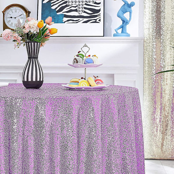 Pyöreä paljettipöytäliina, kimalteleva pöytäliina morsiuskoristeisiin Purple 120cm