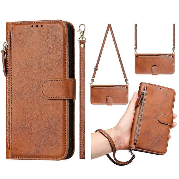 【BQ】Etui til Samsung Galaxy Note 10 Lite Lynlås Håndtaske Pung Læder ... Brown