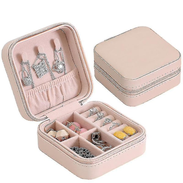 Smykker Organizer Læder Rejse Smykker Opbevaring Display Etui Bærbar Ørering Halskæde Opbevaringsboks Light Pink