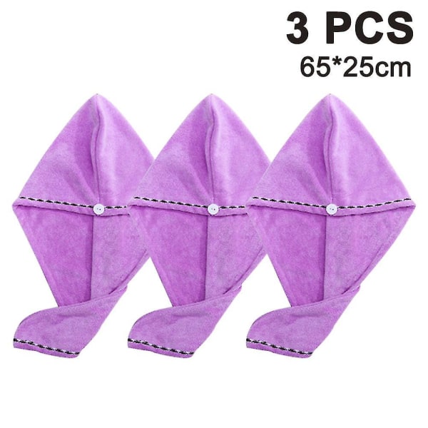 3-pak mikrofiber hårhåndklædeindpakninger til kvinder Hurtigtørrende anti-krus hoved turban til langt tykt og krøllet hår, superabsorberende blødt