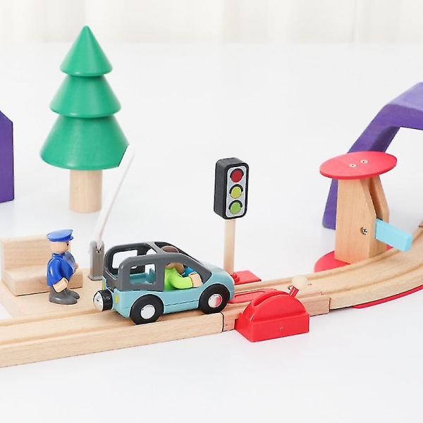 Hhcx-beech Wooden Train Track Parts Roadblock Gas Station Wood Tracks Accessories Fit For Wooden Railway Tracks Rode Toys For Kid New Rail traffic lights