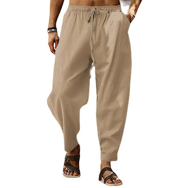 Pustende bukser i bomull, lin for menn, mørkeblå XL