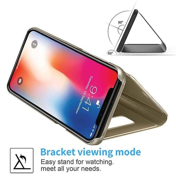 Spegel Hårt Läder Flip Stand View Case Cover för Iphone X