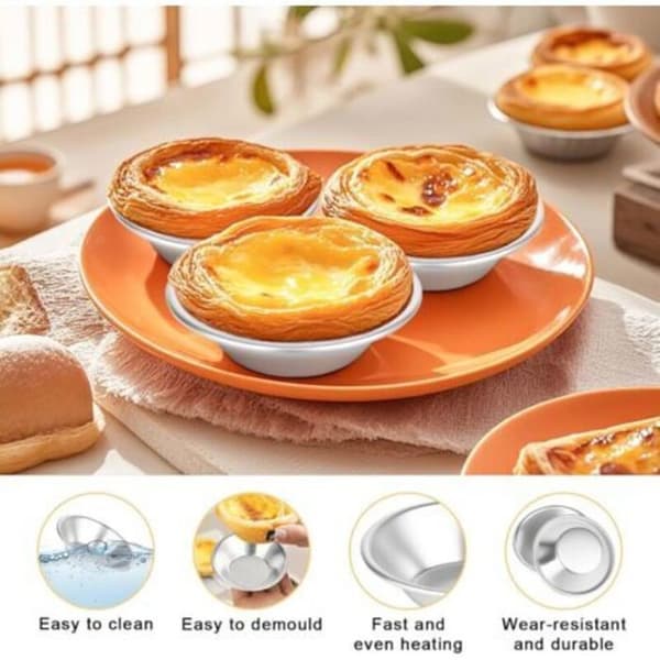 Sæt med 20 genanvendelige aluminiumsforme til tærter med silikonepensel, til pasteis de nata, budding, kager, muffins