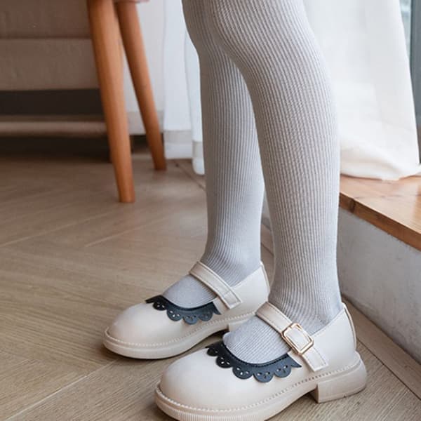 Basis Strømper til Piger Stribet Super Blød Bomuld Ren Farve Piger Leggings Strømper Grå XL