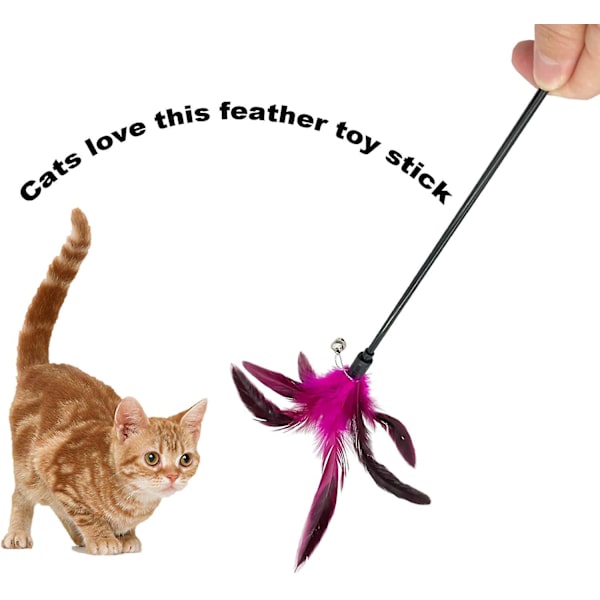 Cat Wand Toy Feather Stick Cat Toys, 6 st Cat Feathers Wand Toy, Interactive Cat Toy Feather Wand För Innekatter