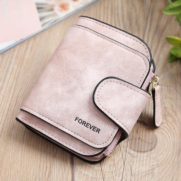Mode korta plånböcker för kvinnor Pu Läder Matt Liten Casual Myntväska Blixtlås Pengarväska Hasp Clutch Kreditkortshållare Clip Pink