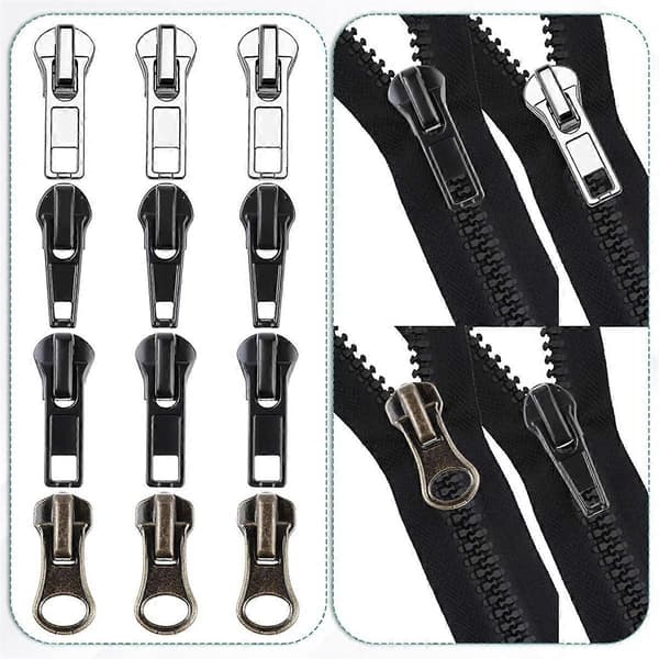 Zipper Repair Kit, 5 Zipper Replacement Slider Kits, Zipper Pulls Zipper Head Bottom Stops and Top Stops Fix Zipper on