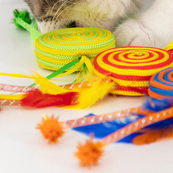 Katt skrapa leksak Färgglad tejp Bittålig lek för att lindra tristess Flätat rep Lollipop flytande bälte Kattstickleksak för husdjursstad Red
