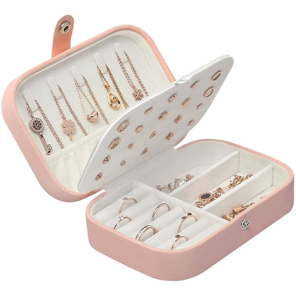 Smykkeskrin Premium smykker Organizer Case Pu Læder Forskellige rum Pink