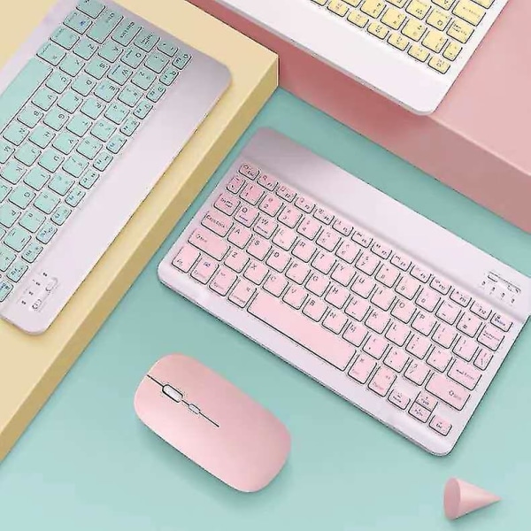Ladattava langaton 10 tuuman langaton Bluetooth näppäimistö ja hiiri -yhdistelmä Pink