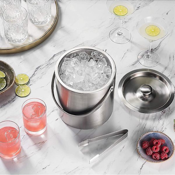 304 Stainless Steel Double-layer Ice Bucket 1.3L oblique mouth